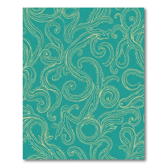 Teal Golden Swirling Organic Lines Rug