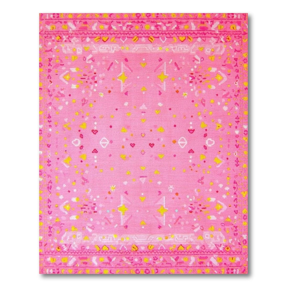 Pink Kids Area Rug with Hearts and Stars