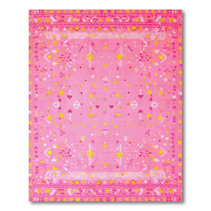 Pink Kids Area Rug with Hearts and Stars
