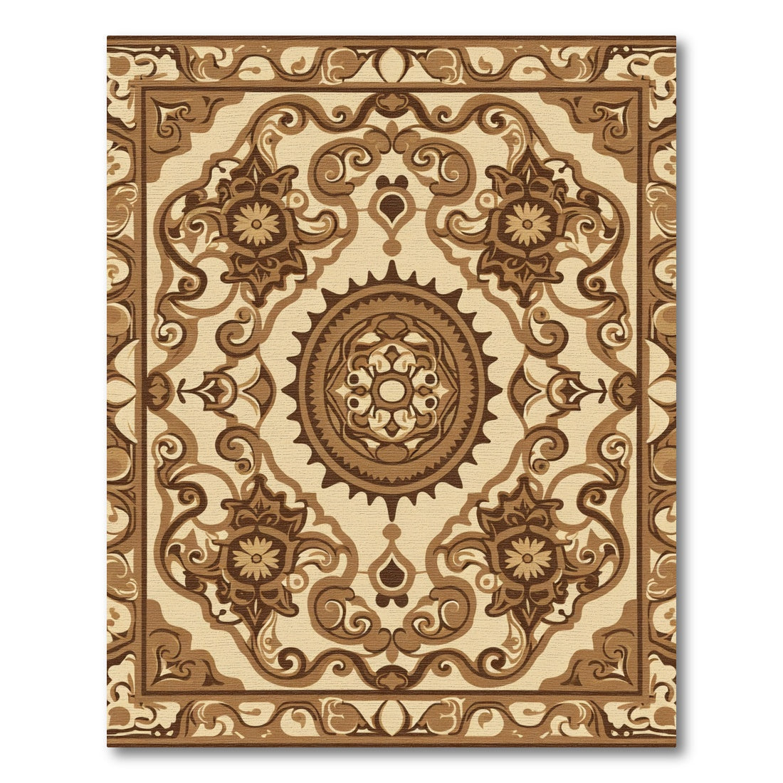Earthy Brown Floral Medallion Rug