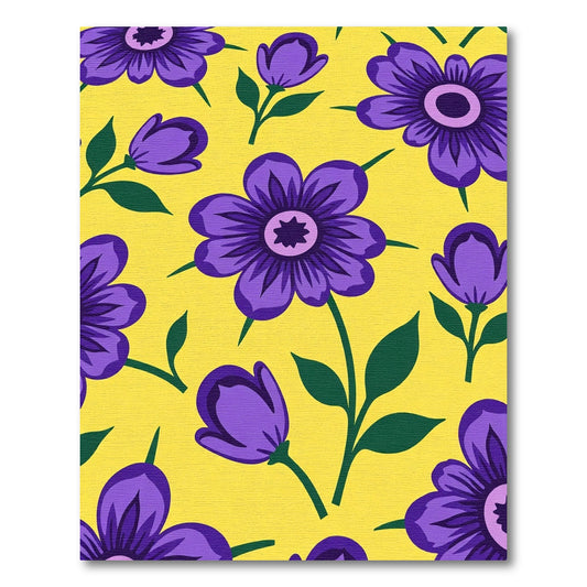Purple Floral Meadow Yellow Background Rug