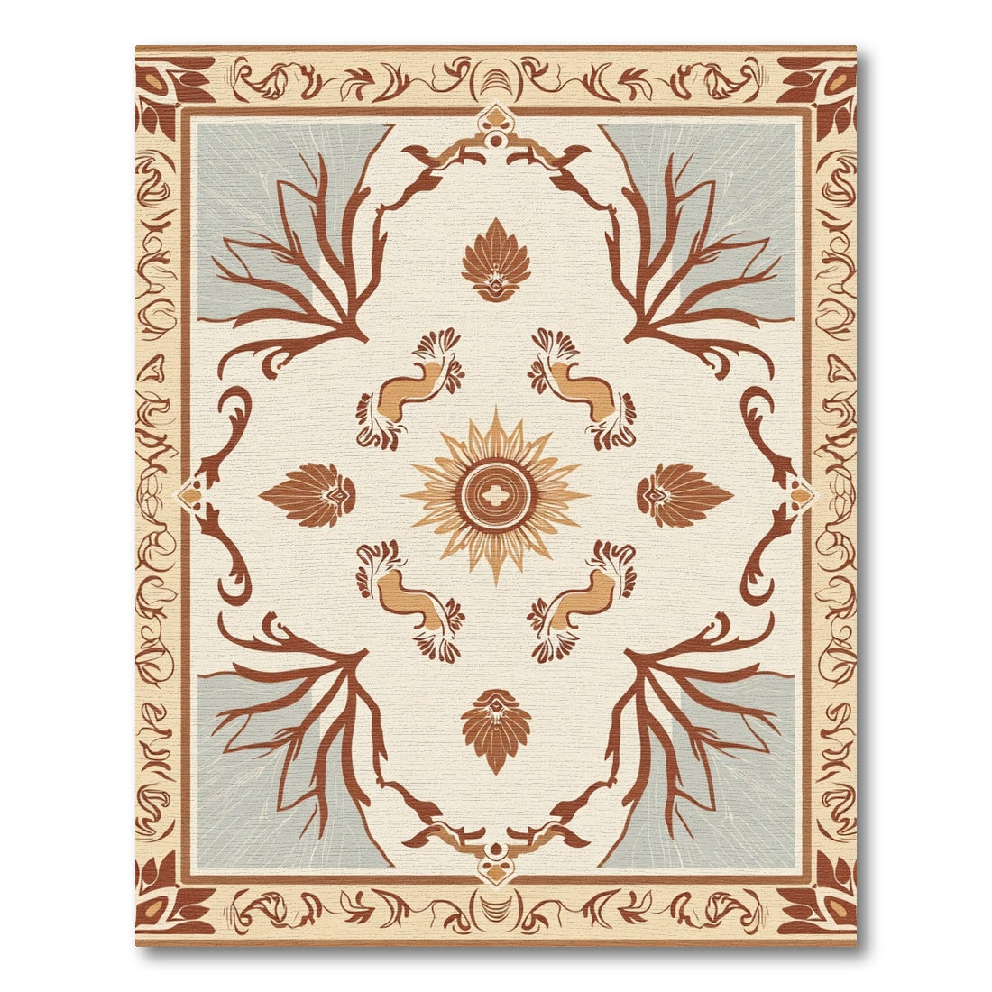 Earthy Sunburst Branch Motif Rug