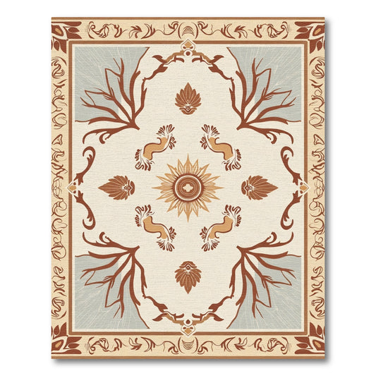 Earthy Sunburst Branch Motif Rug