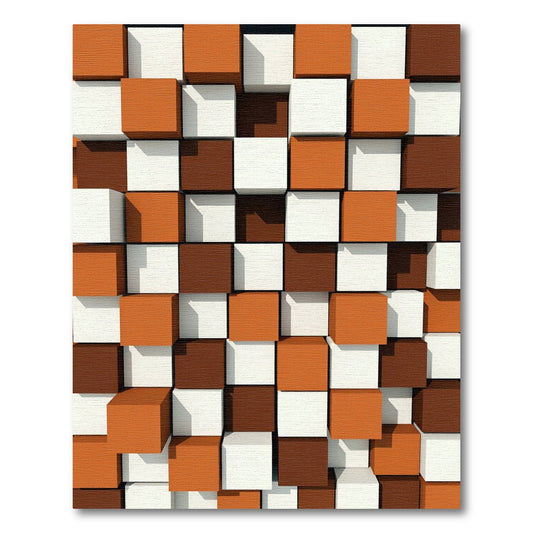 Brown White Orange Cube Tesselation Rug