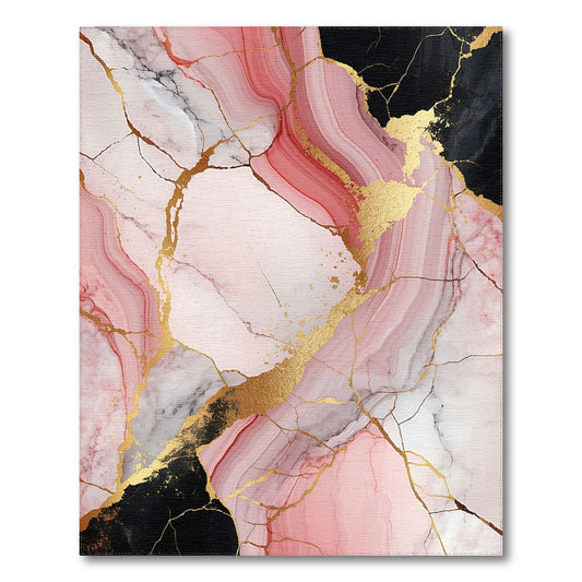 Abstract Area Pink Marble Gold Abstract Area Rug