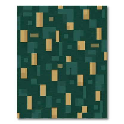 Deep Teal Gold Geometric Blocks Rug