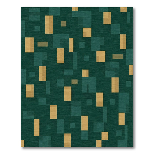 Deep Teal Gold Geometric Blocks Rug