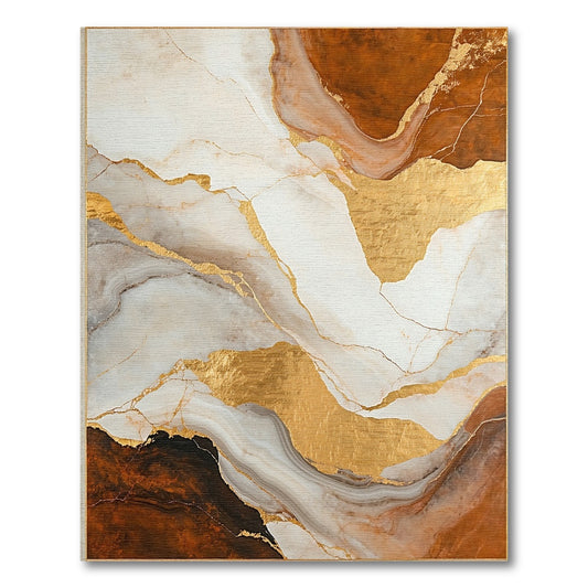Abstract Gold Vein Brown Marble Area Rug