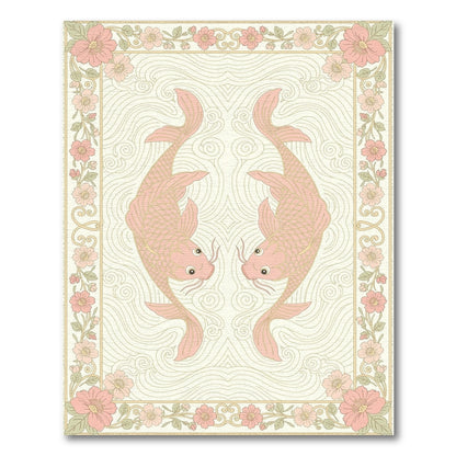 Pink Koi Fish Floral Vintage Area Rug