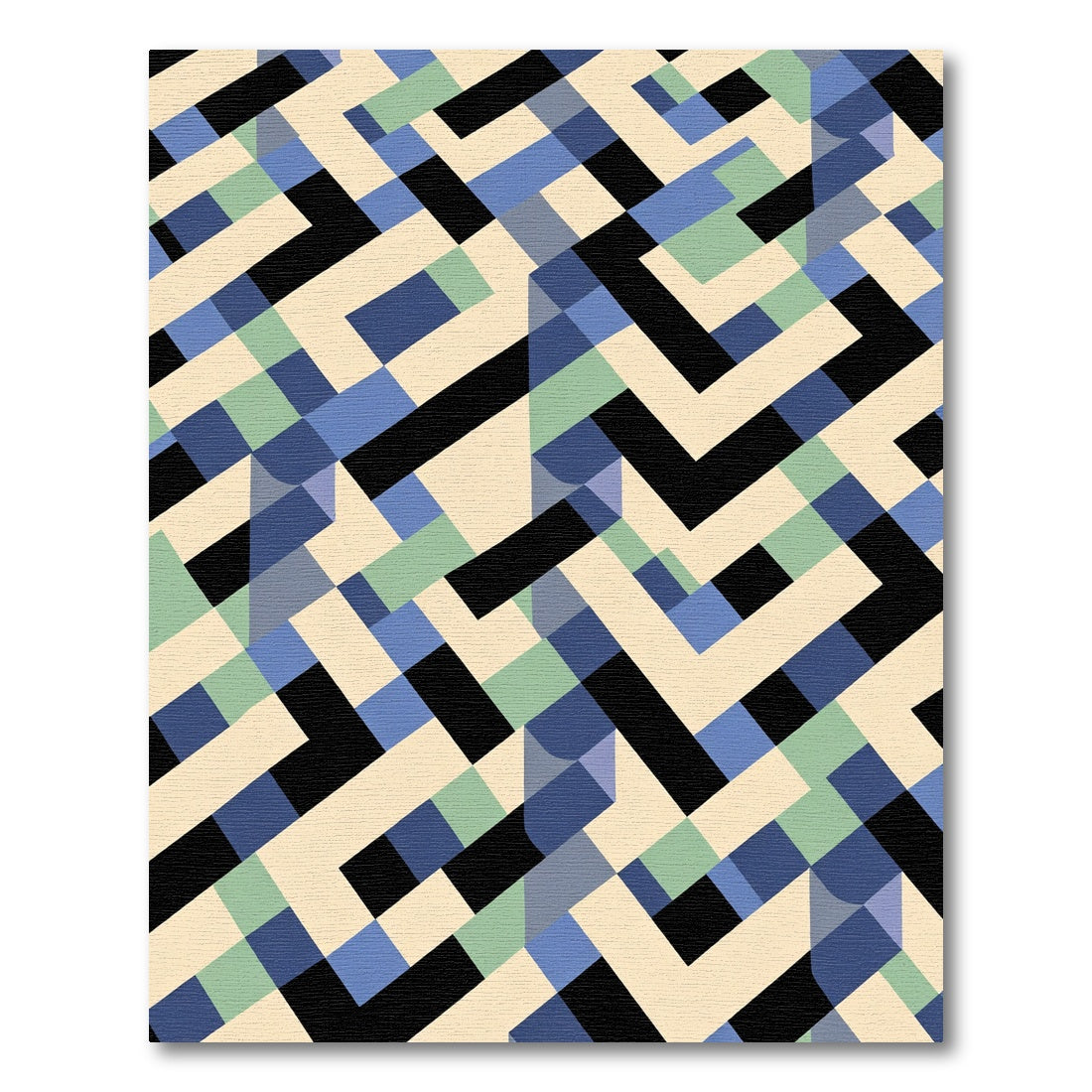 Geometric Maze Cream Blue Green Rug