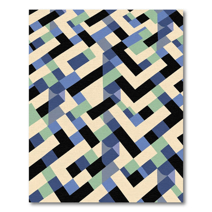 Geometric Maze Cream Blue Green Rug