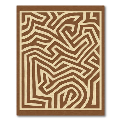 Earthy Brown Maze Geometric Line Rug