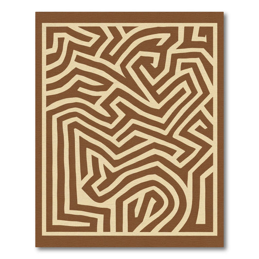 Earthy Brown Maze Geometric Line Rug
