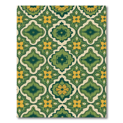 Retro Green Yellow Floral Quatrefoil Rug