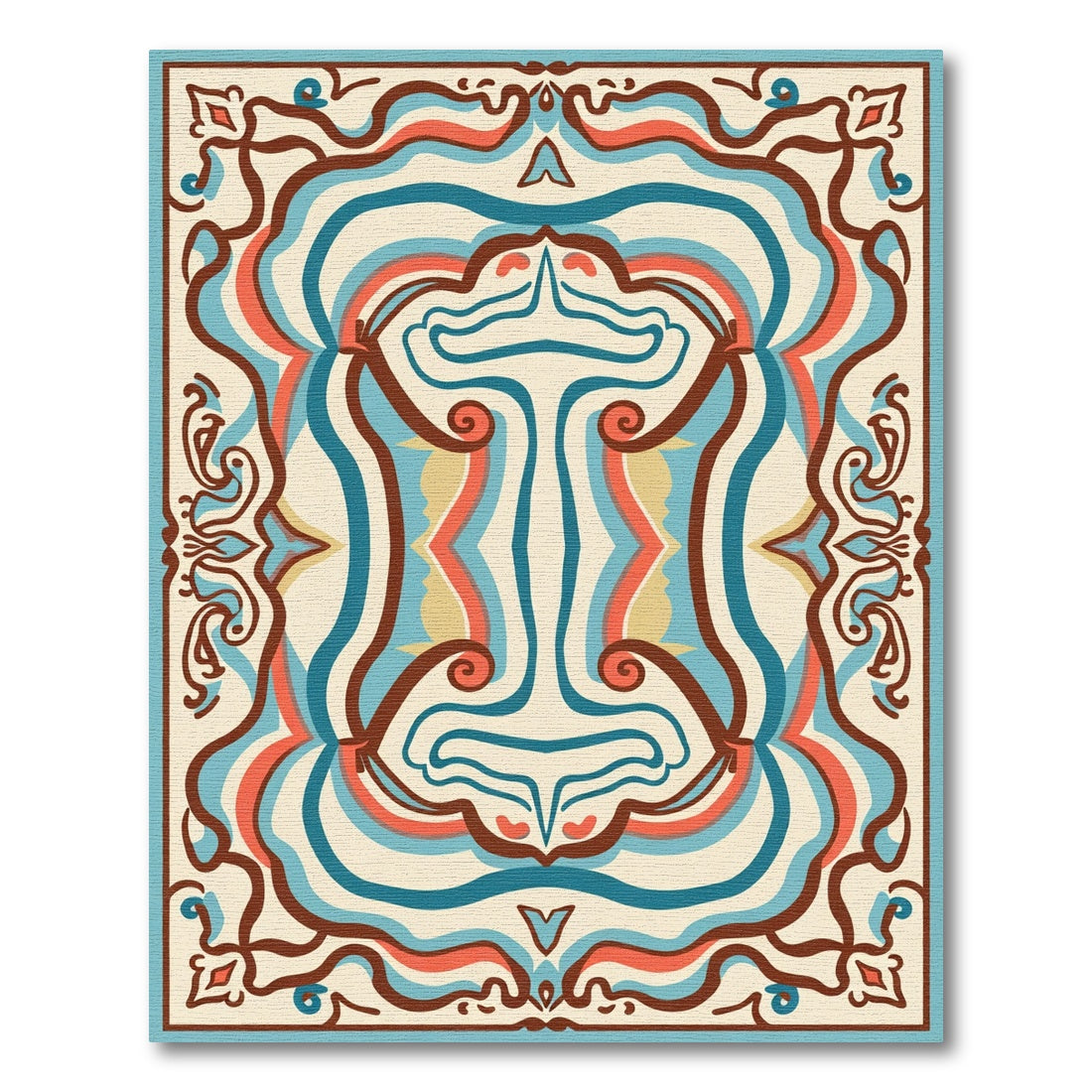 Retro Blue Coral Swirl Medallion Rug