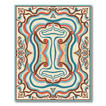 Retro Blue Coral Swirl Medallion Rug