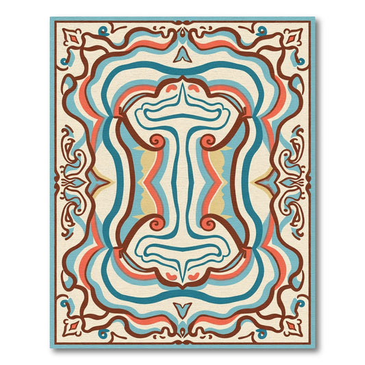 Retro Blue Coral Swirl Medallion Rug