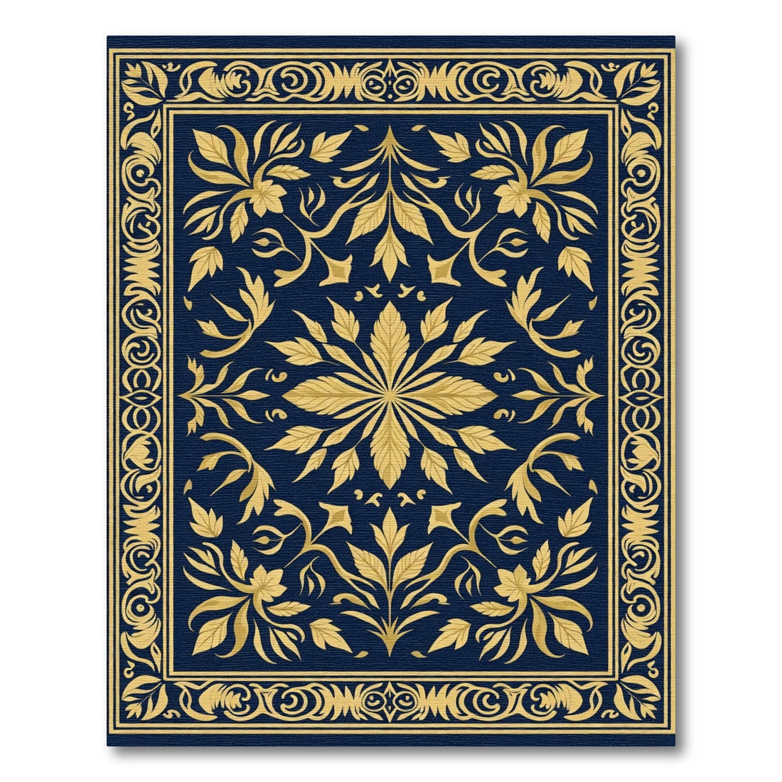 Deep Blue Golden Floral Ornament Rug