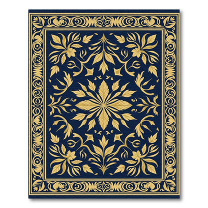 Deep Blue Golden Floral Ornament Rug