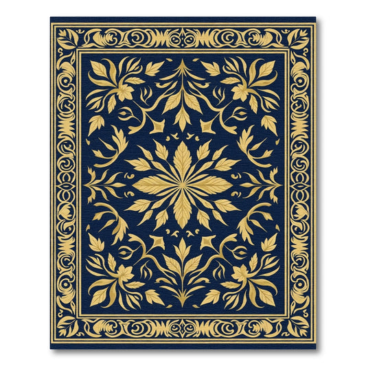 Deep Blue Golden Floral Ornament Rug