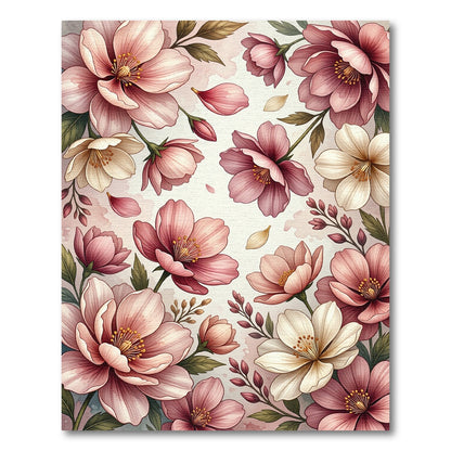 Soft Pink Blossom Botanical Illustration Rug