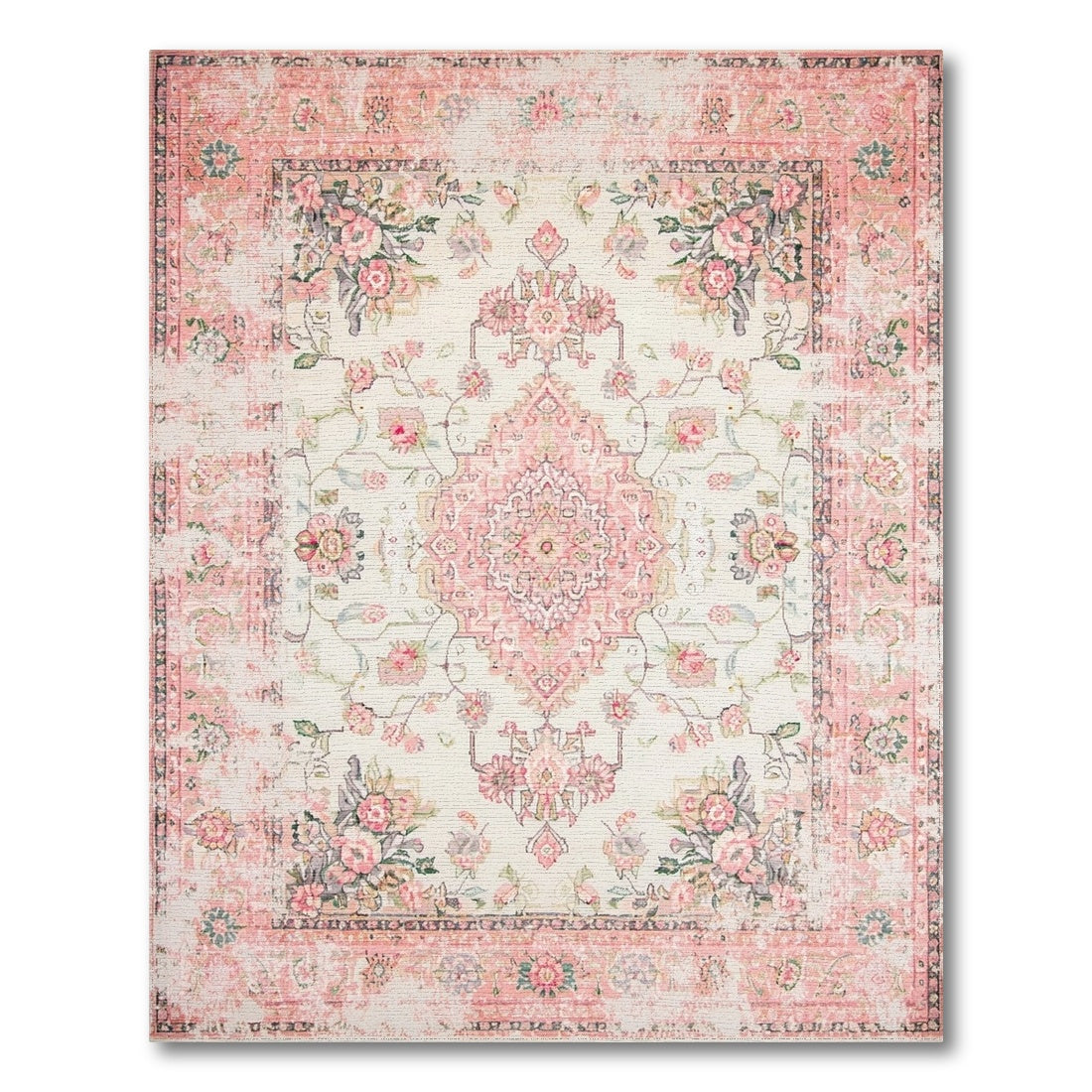 Pink Floral Vintage Area Rug