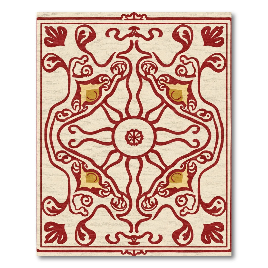 Crimson Gold Medallion Folk Art Rug