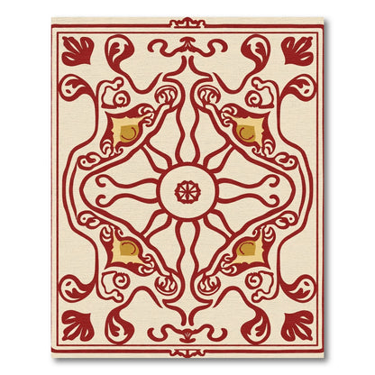 Crimson Gold Medallion Folk Art Rug