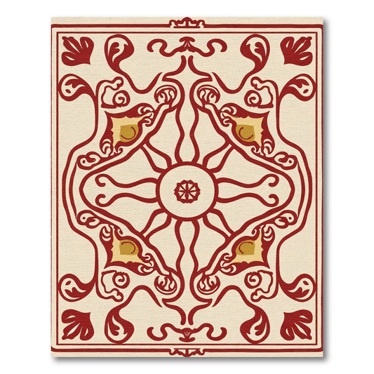 Crimson Gold Medallion Folk Art Rug