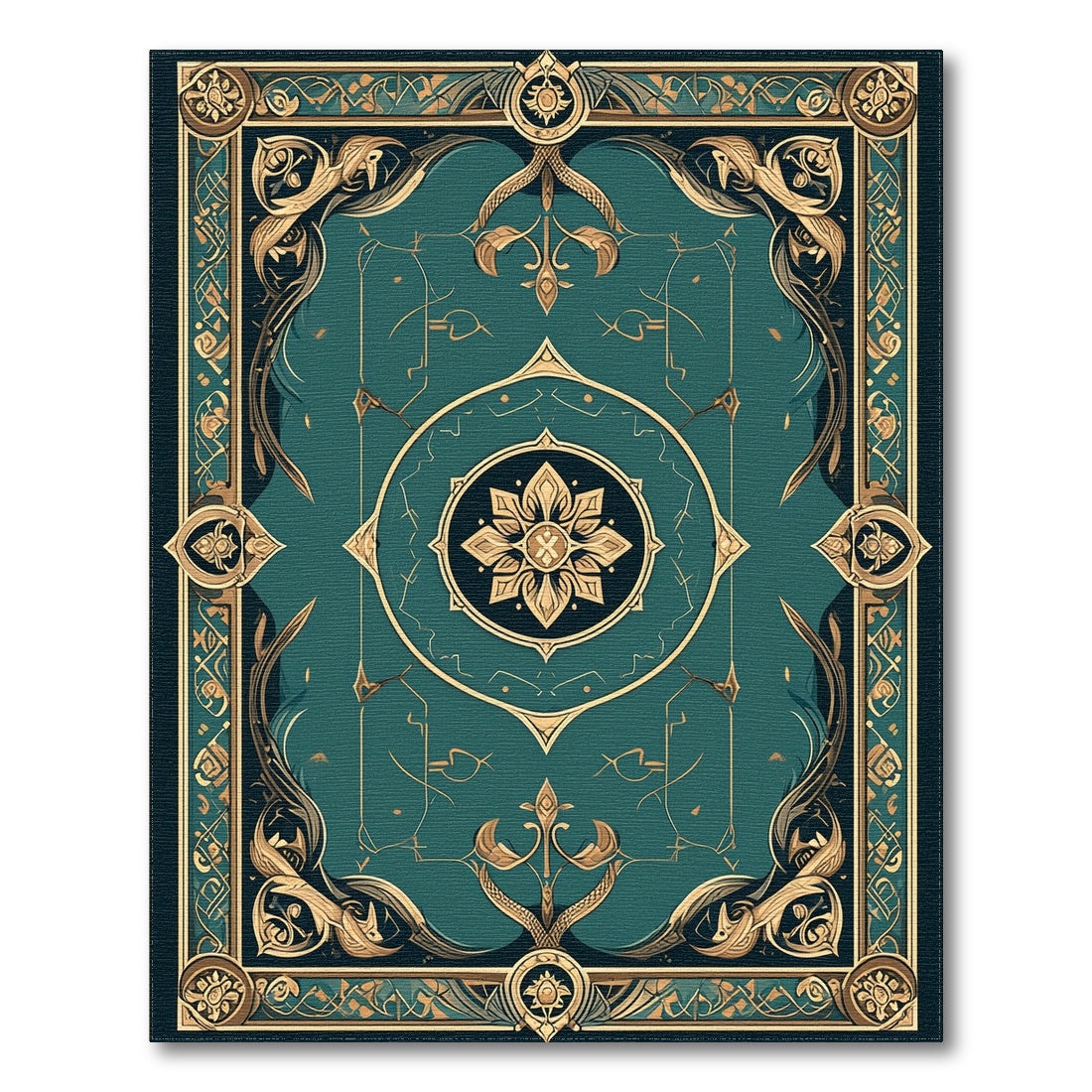 Blue and Teal Gold Persian Medallion Area Rug