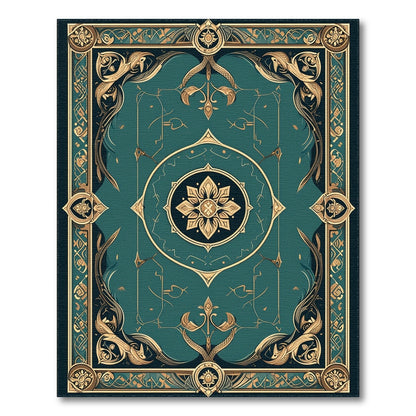 Blue and Teal Gold Persian Medallion Area Rug