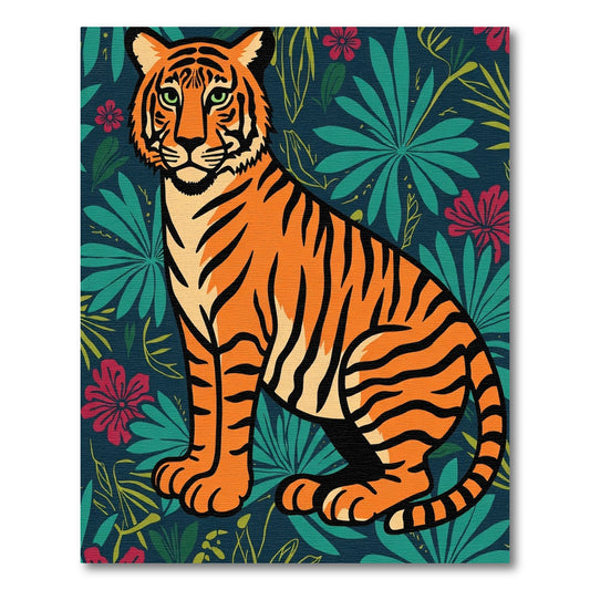 Vibrant Orange Tiger Jungle Blooms Rug