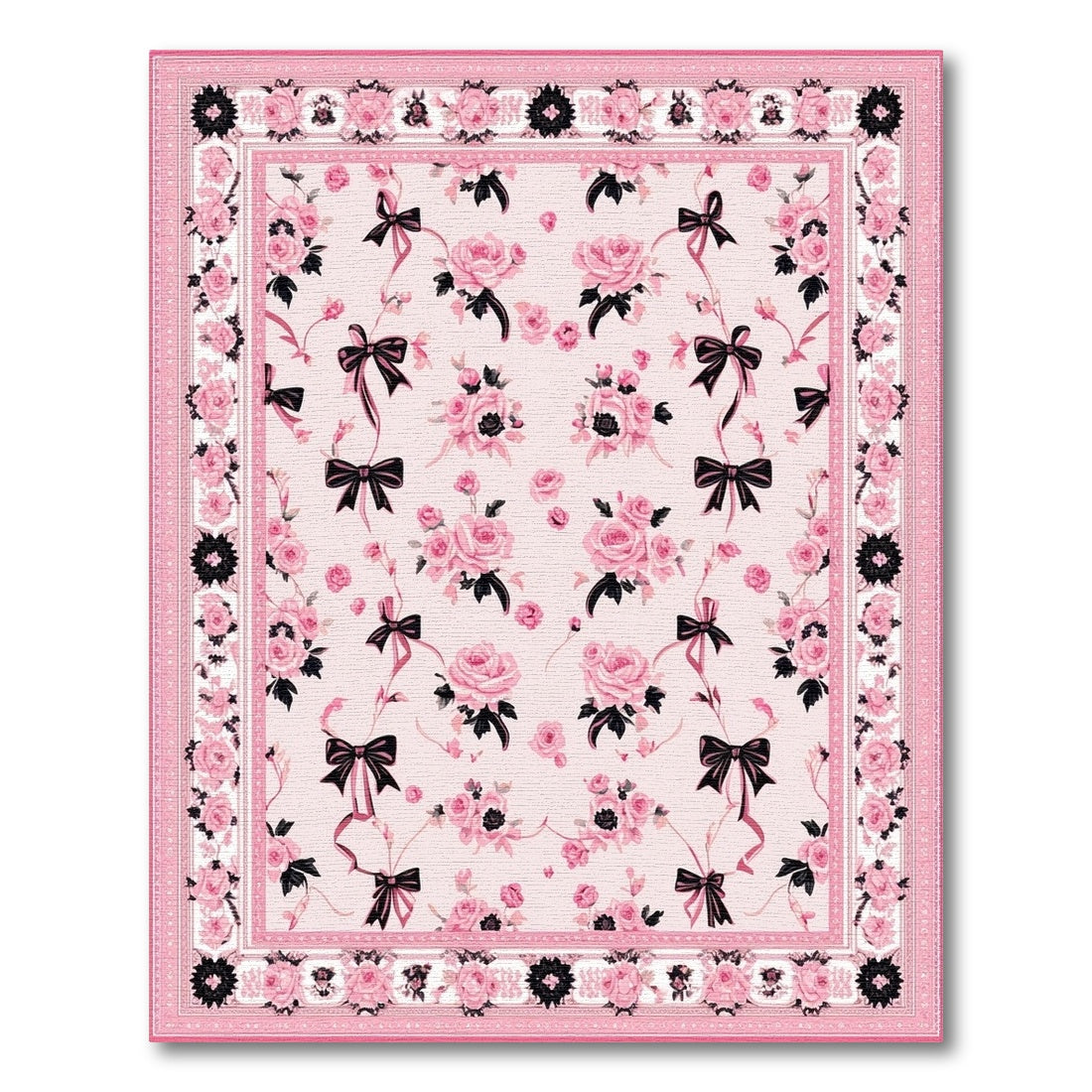 Pink Roses and Bows Floral Area Rug
