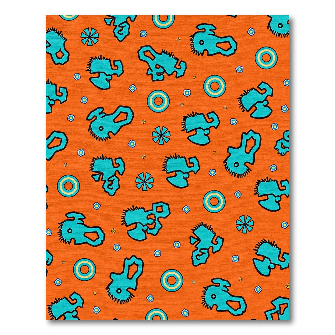 Whimsical Teal Abstract Orange Pattern Rug