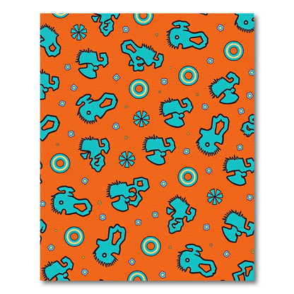 Whimsical Teal Abstract Orange Pattern Rug
