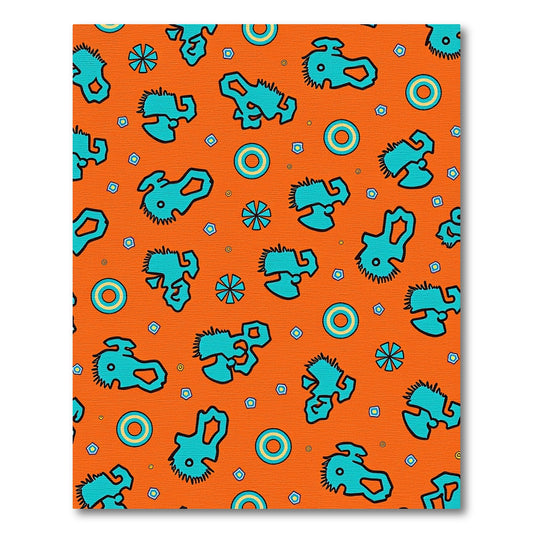 Whimsical Teal Abstract Orange Pattern Rug