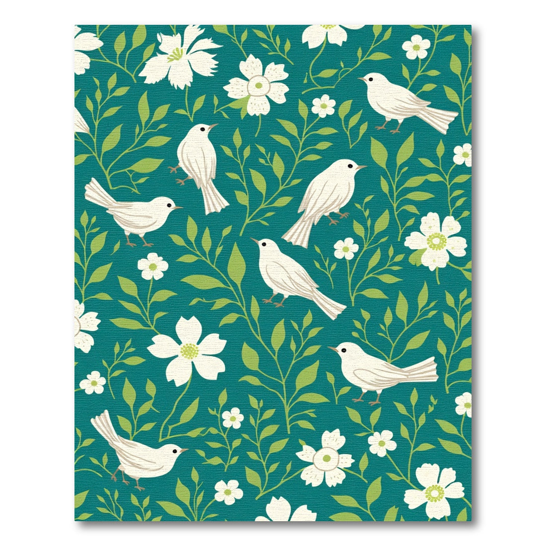 Teal White Birds Floral Garden Rug