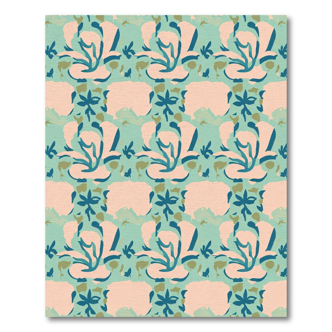 Coral Teal Abstract Floral Swirl Rug