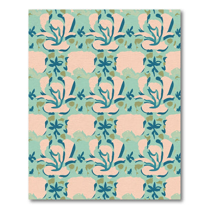 Coral Teal Abstract Floral Swirl Rug