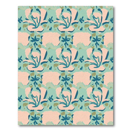 Coral Teal Abstract Floral Swirl Rug