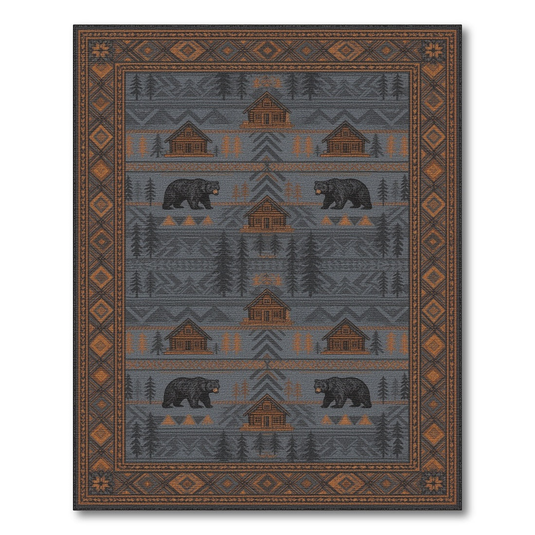 Grey Bear and Cabin Rustic Area Rug