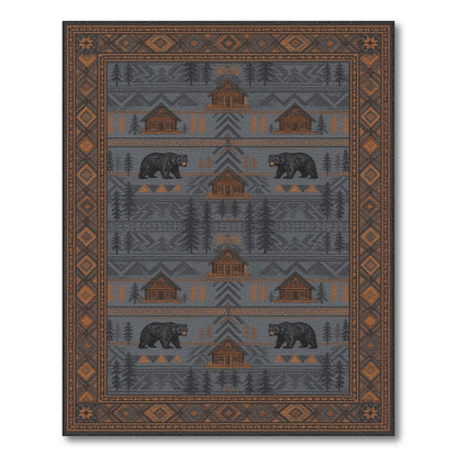 Grey Bear and Cabin Rustic Area Rug