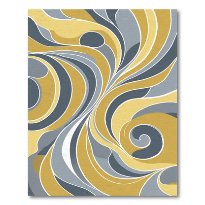Abstract Gold Gray Swirl Ribbons Rug