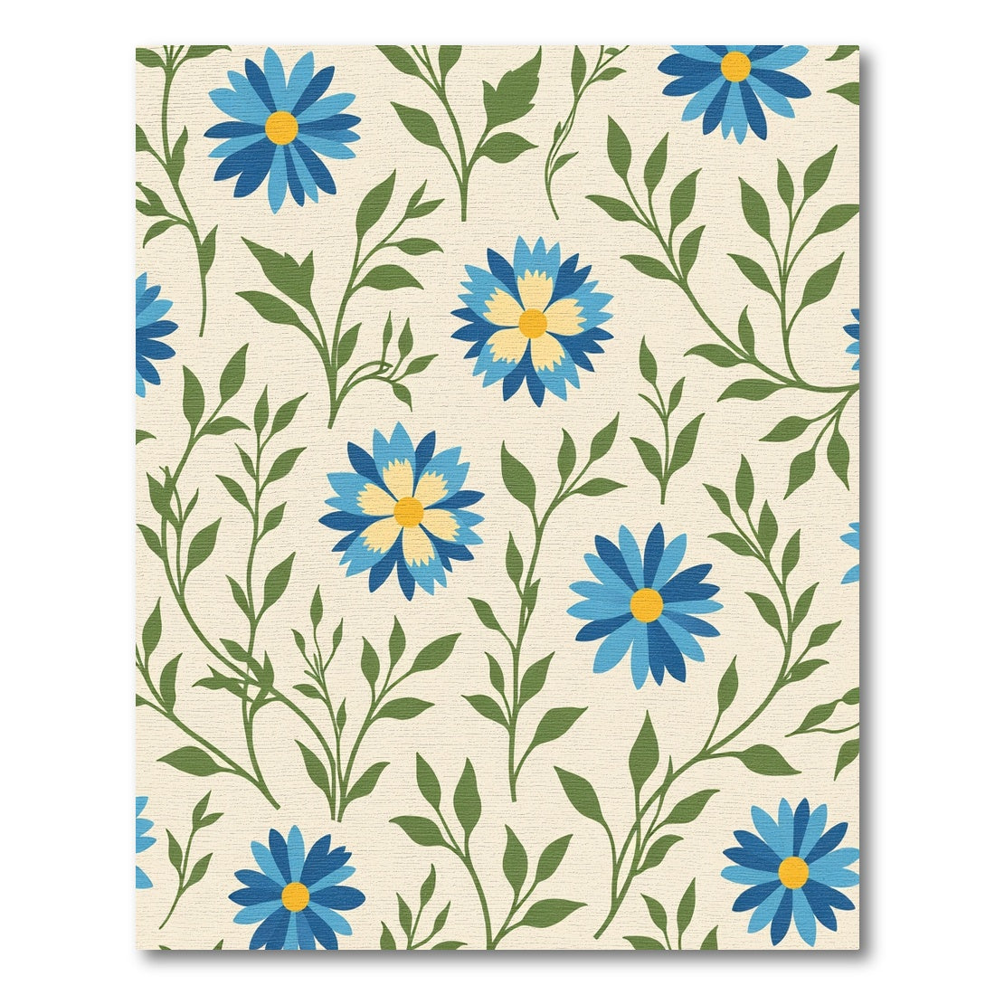 Blue Yellow Daisy Garden Branch Rug