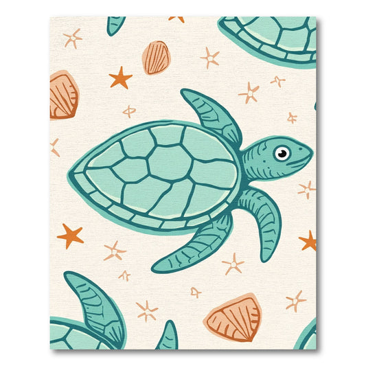 Teal Seahorse Turtle Starfish Shells Rug