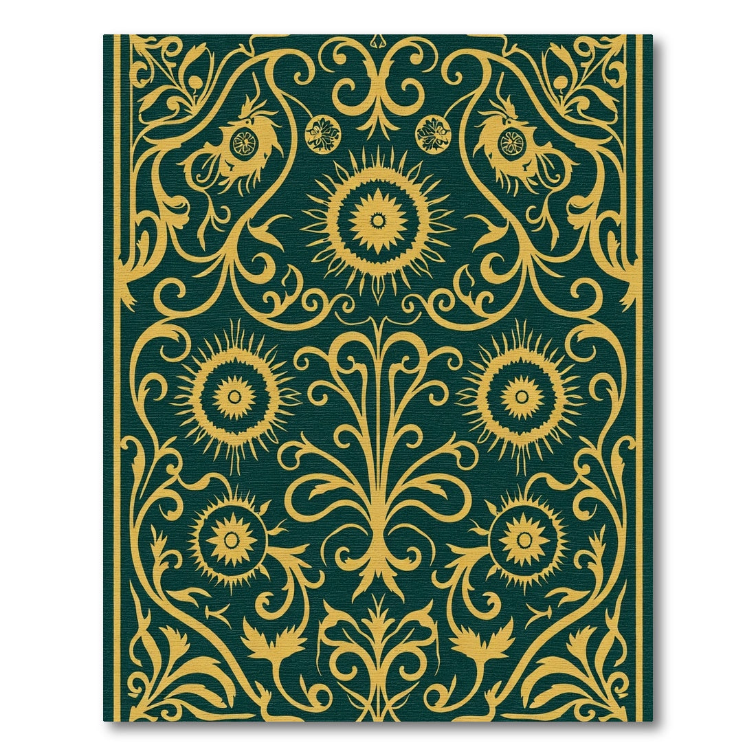 Deep Emerald Gold Sunburst Motif Rug