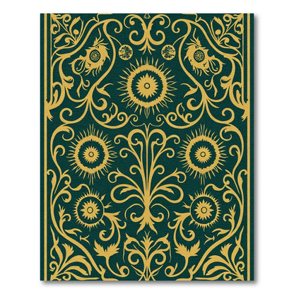 Deep Emerald Gold Sunburst Motif Rug
