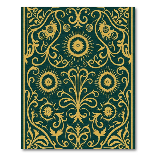 Deep Emerald Gold Sunburst Motif Rug