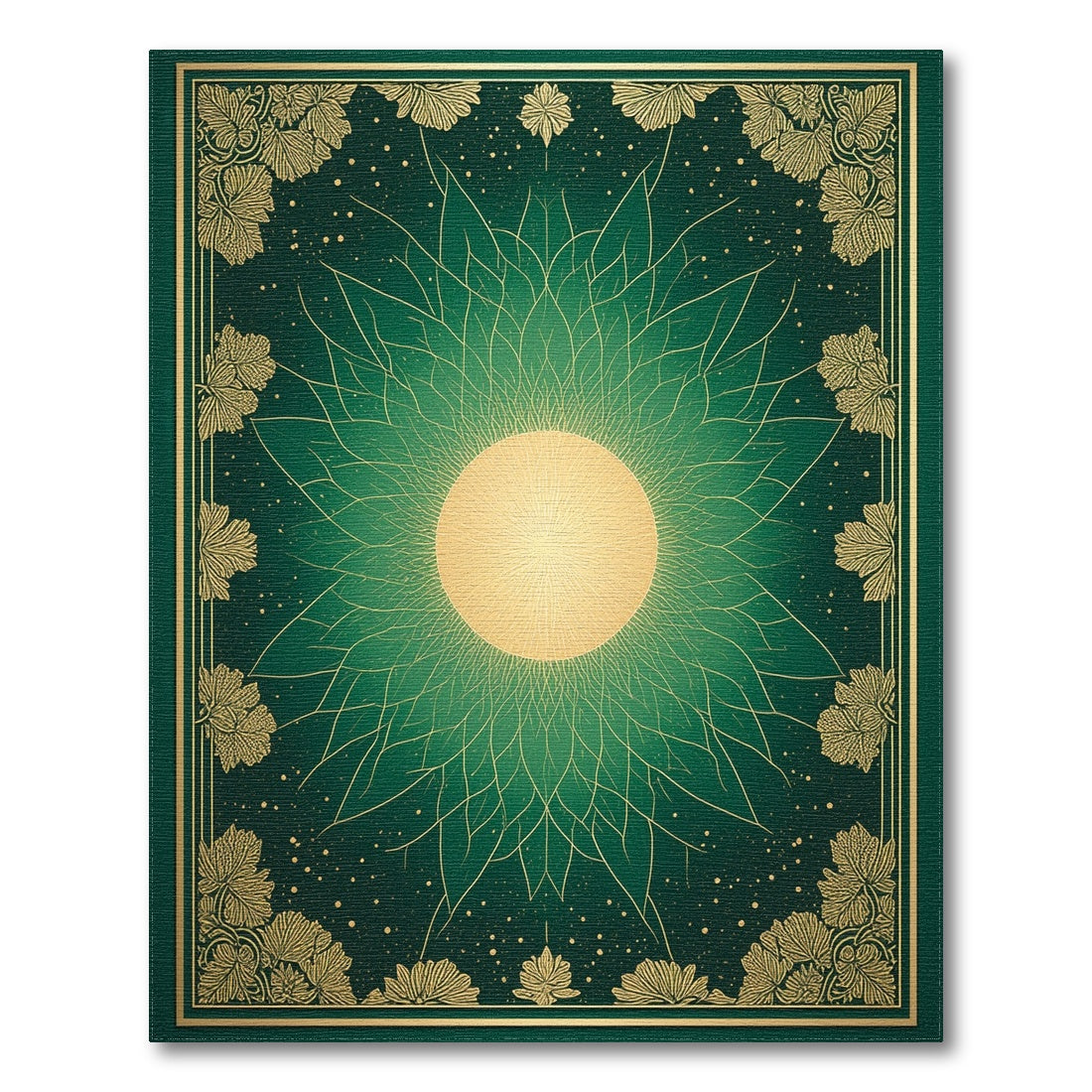 Green Gold Sunburst Leaf Floral Area Rug