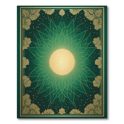 Green Gold Sunburst Leaf Floral Area Rug